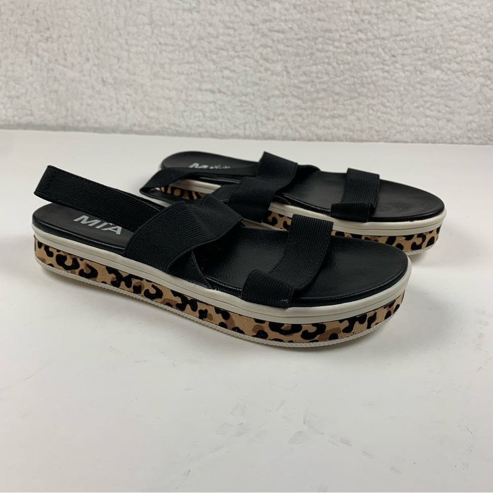 Mini MIA Kids Girls Sandals Jezza Black ‎ Elastic Cheetah Size 4 NWOB 7125